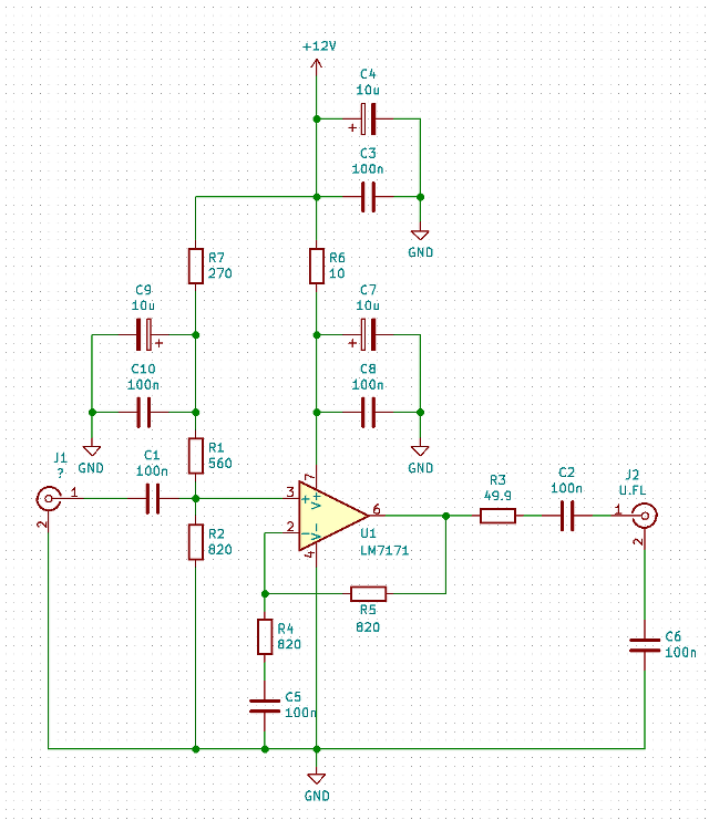 Hewlett-Packard HP-53310A: Schematic for the permanent 10MHz output amplifier.
