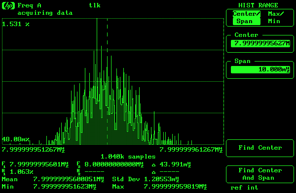 Hewlett-Packard HP53310a measuring a 8MHz reference signal from a M9N GPS receiver