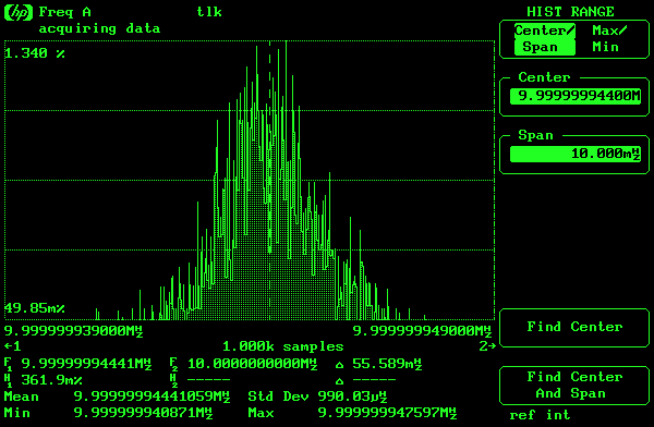 Hewlett-Packard HP53310a measuring a 10MHz reference signal from a M9N GPS receiver