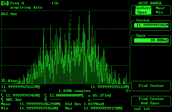 Hewlett-Packard HP53310a measuring a 12MHz reference signal from a M9N GPS receiver