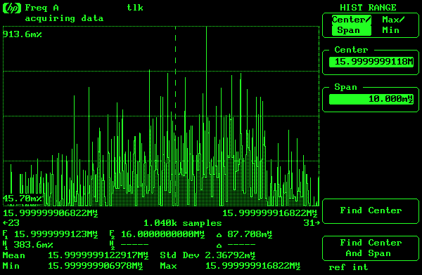 Hewlett-Packard HP53310a measuring a 16MHz reference signal from a M9N GPS receiver