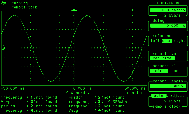 Hewlett-Packard HP-54542A screen capture with Python: another normal sine wave