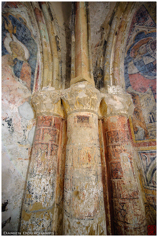 Detail of the paintings on a pillar in the chapel