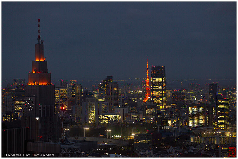 NTT docomo tower and Tokyo Tower at night