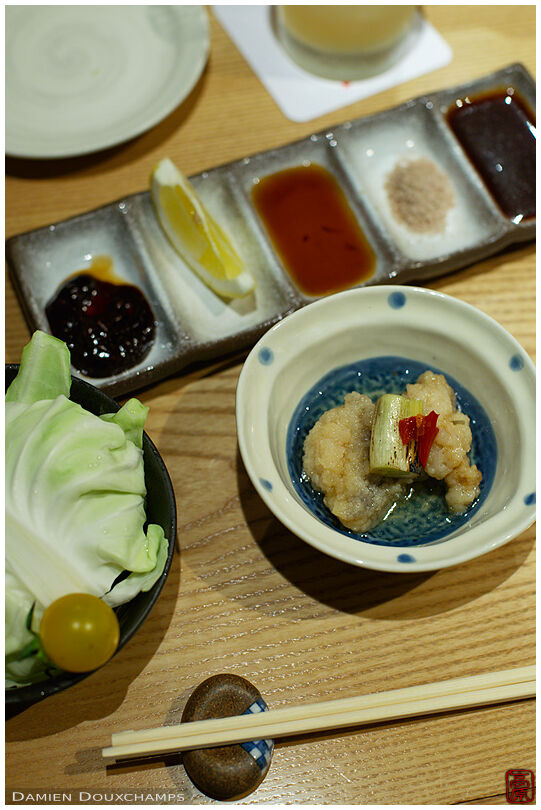 Starters and sauces in a restaurant of Tokyo, Japan