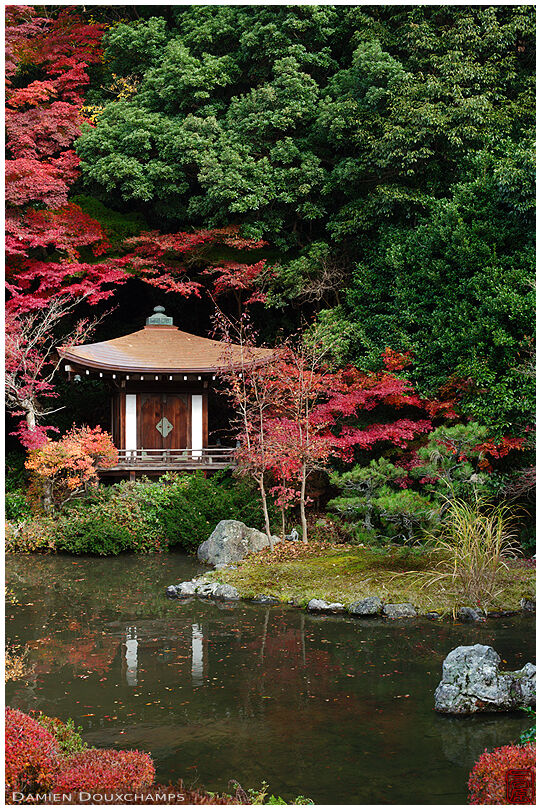 Temple pond with small mausoleum (Bishamon-do 毘沙門堂)