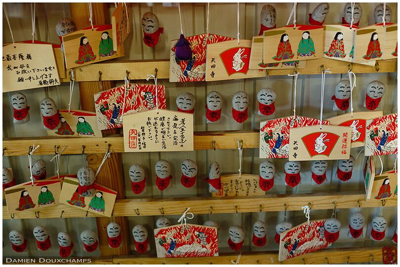 Ema and other votive offerings in Yata-dera, a shrine of Kyoto dedicated to fire protection