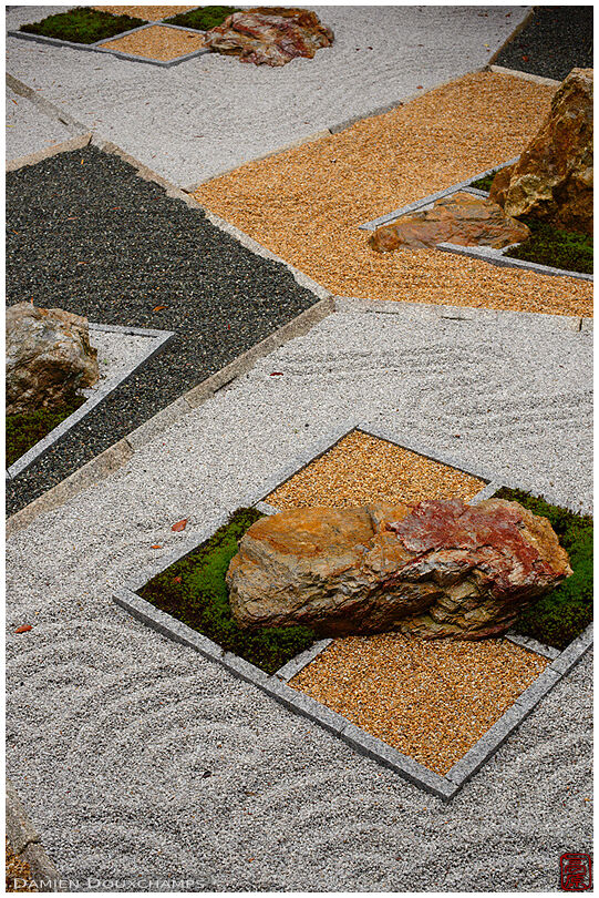 Geometric patterns in a modern zen garden, Shinyo-do temple