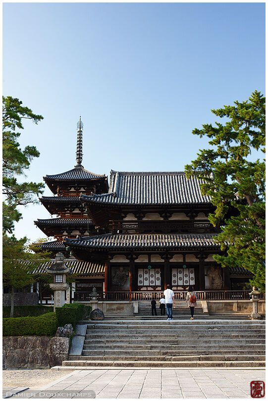 Horyu-ji temple entrance gate and pagoda