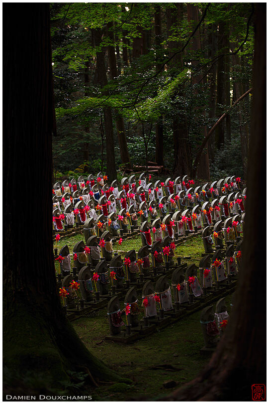Gathering of jizo statues in the forest of Kongorin-ji temple, Shiga, Japan