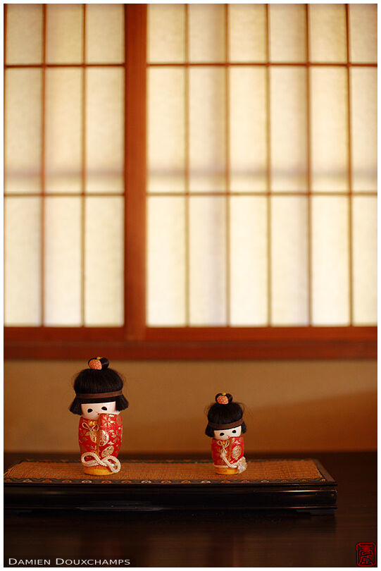 Small maiko figurines in Seifu-so villa, Kyoto, Japan