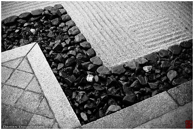 Varied stone composition on the rock garden of Shogo-in temple, Kyoto, Japan