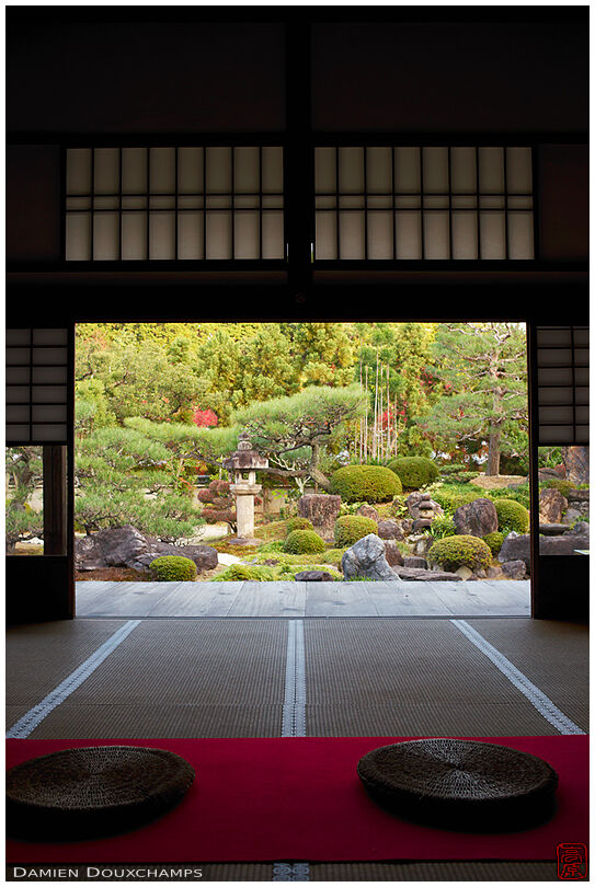 The main hall and garden of Myomanji temple, Kyoto, Japan