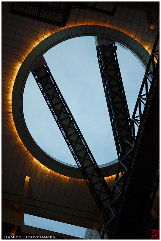 Futuristic suspended escalators, Umeda Sky building, Osaka, Japan