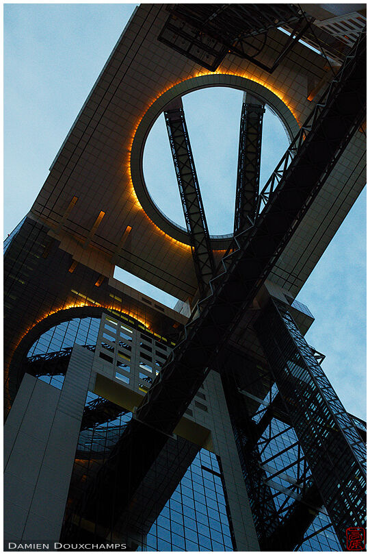 Lighting and reflections in the unique architecture of the Umeda Sky Building, Osaka, Japan