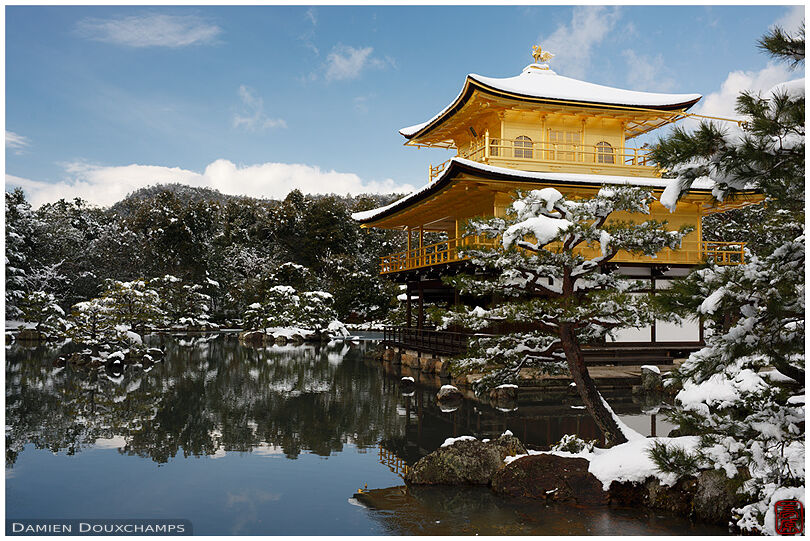 Snow-covered Golden Pavilion, Rokuon-ji temple, Kyoto