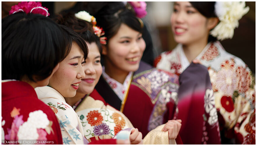 Female archers in kimono after the Toshiya competition, Kyoto, Japan