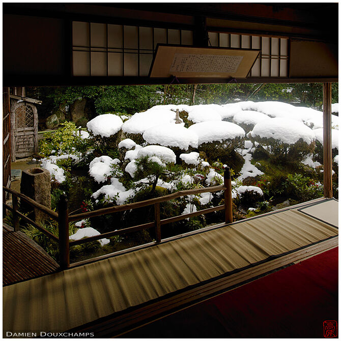 Snow covered zen garden in Shisendo-temple, Kyoto