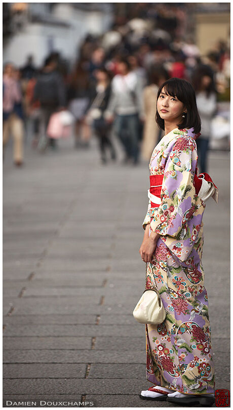Woman in kimono in the Nene No Michi street of Gion, Kyoto, Japan