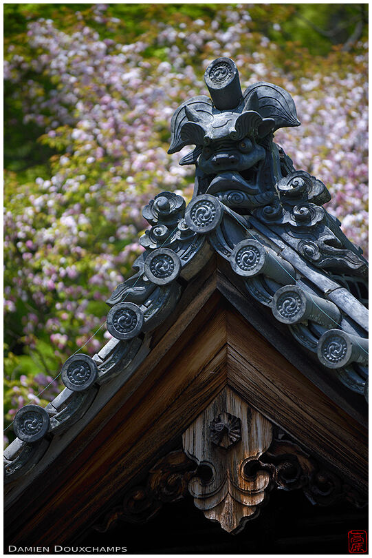 Detail of a roof crest decoration, Hase-dera temple, Nara, Japan
