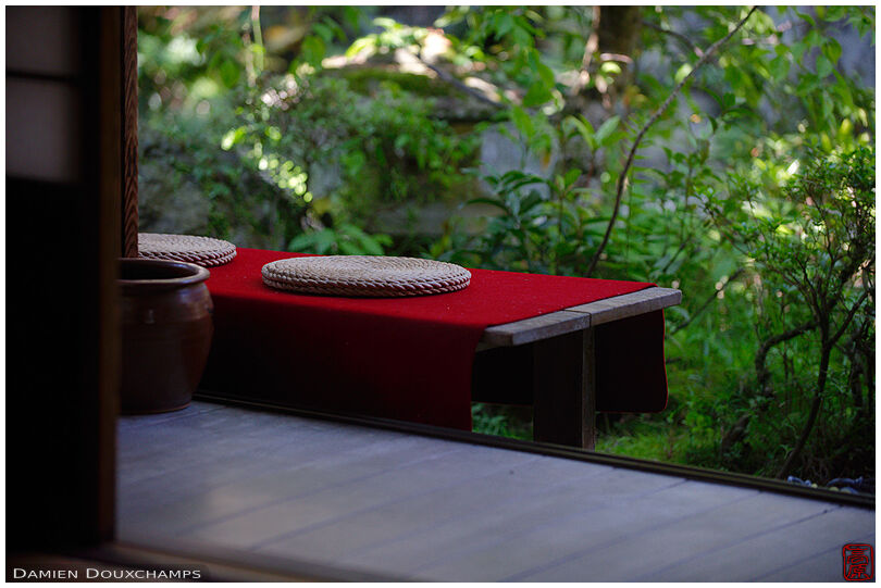 Seating for waiting customers at the entrance of a restaurant, Nara prefecture, Japan