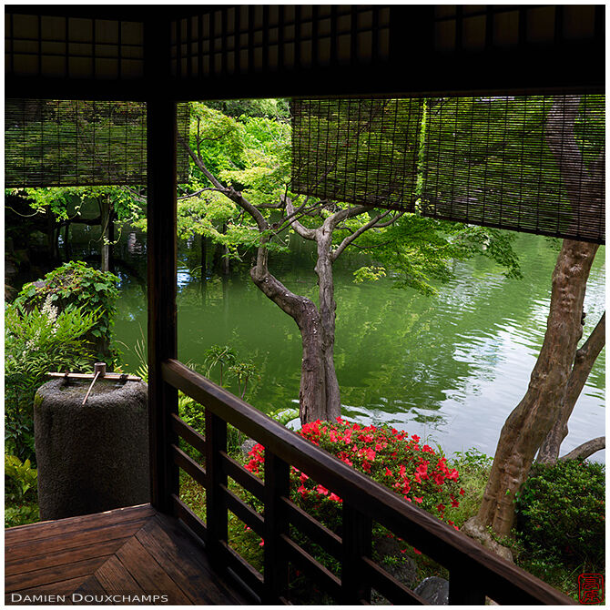 Shusui-tei tea house terrace and pond, Kyoto, Japan
