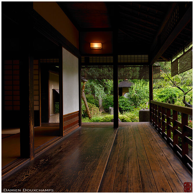 The terrace of the Shusui-tei tea house on the grounds of the Imperial Gardens, Kyoto, Japan
