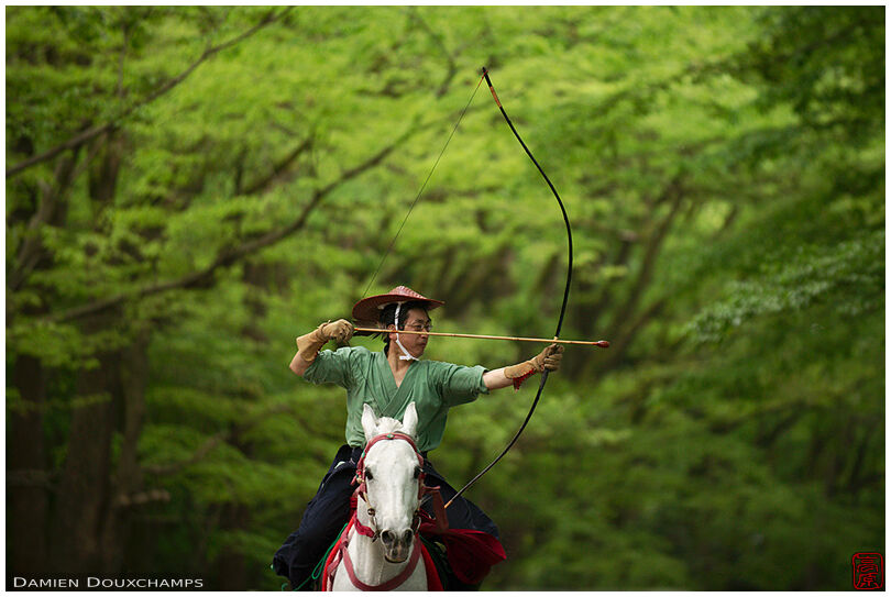 Yabusame mounted archer training before festival, Shimogamo-jinja, Kyoto, Japan