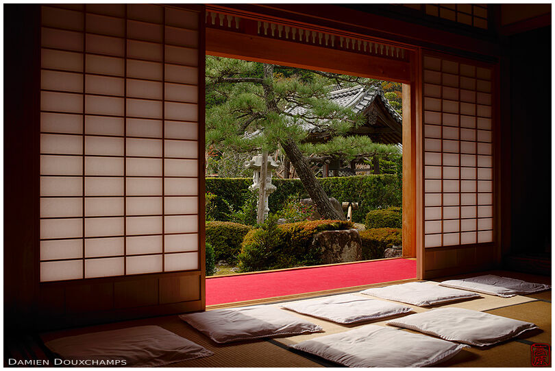 Opening on zen garden in Daichi-ji temple, Shiga, Japan