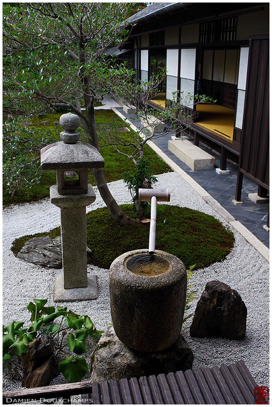 Classic elements of a zen garden, Obai-in temple, Kyoto, Japan