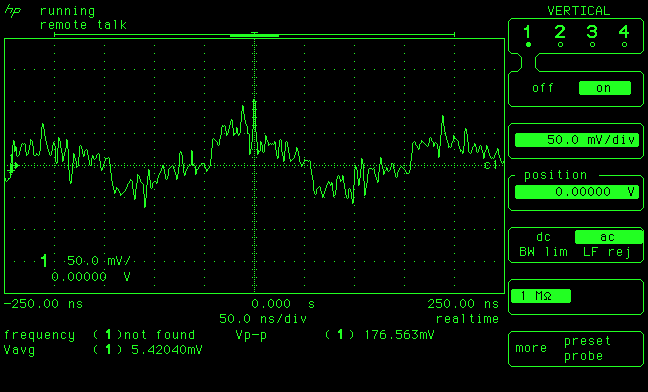 Hewlett-Packard 53131a: python screenshot through HPIB of the 5MHz parasitic signal