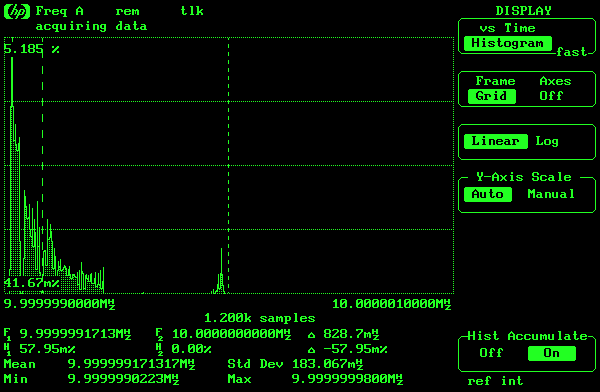 We have lock! Small peak appearing near the 10MHz line.