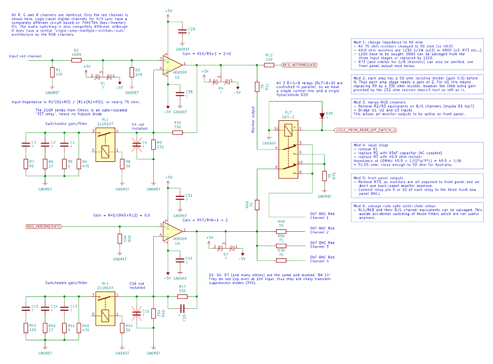 Imagenics WBD-14F conversion: Video in/out schematic