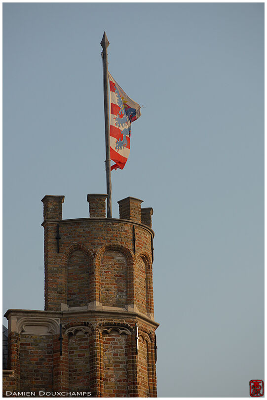Flag on a small lateral tower of the belfry