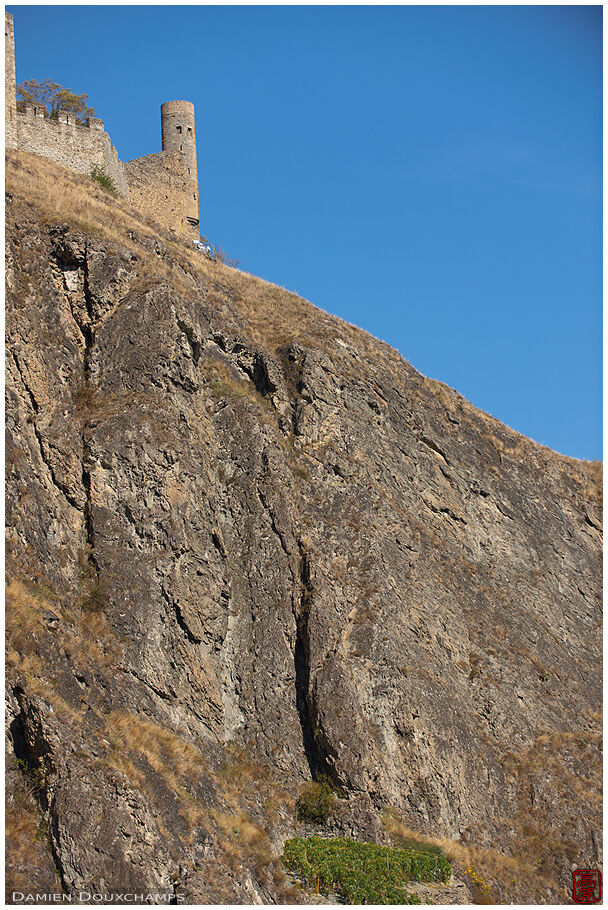 Angle tower of the ruins of the Chateau de Tourbillon