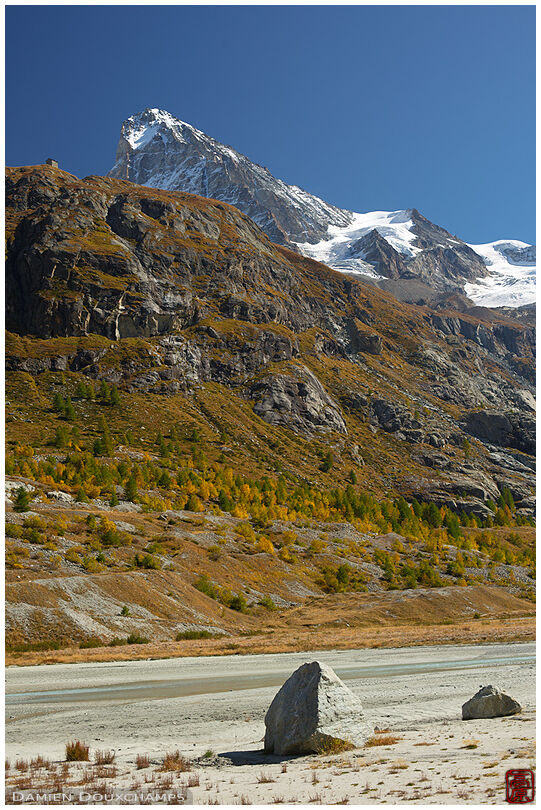 Dent Blanche and the Bricola hut from Ferpecle glacier's retreat zone
