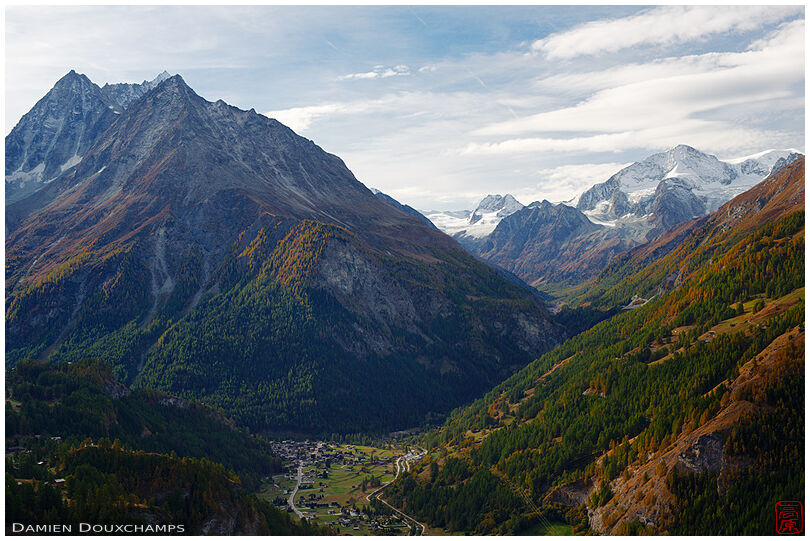 The Veisivi and the Pigne d'Arolla with a first light on the village of Les Hauderes