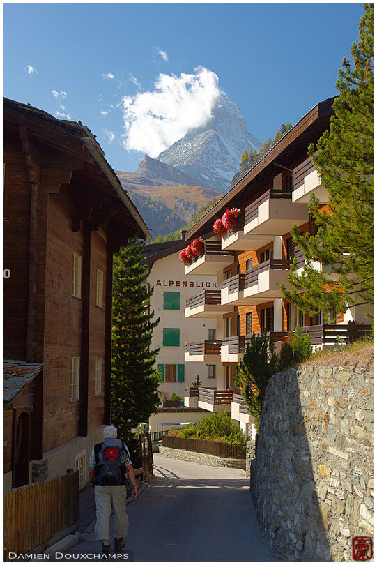 View of the Matterhorn from the streets of Zermatt