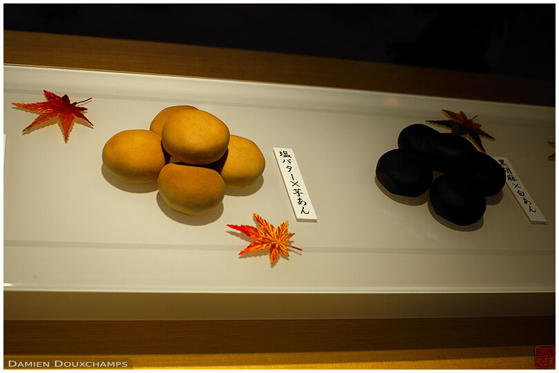 Japanese sweets and maple leaves