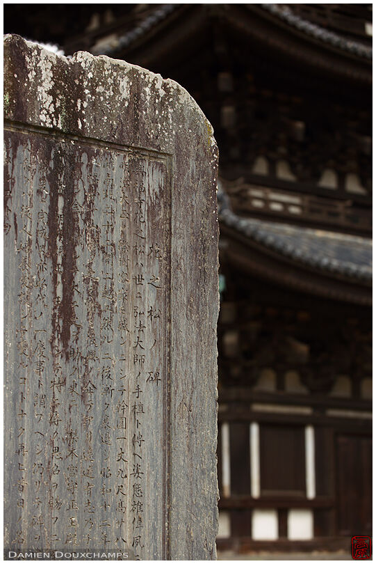 Carved stone and pagoda