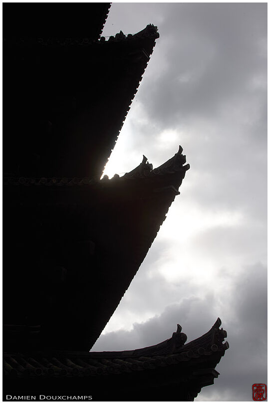 Pagoda roofs and cloudy sky