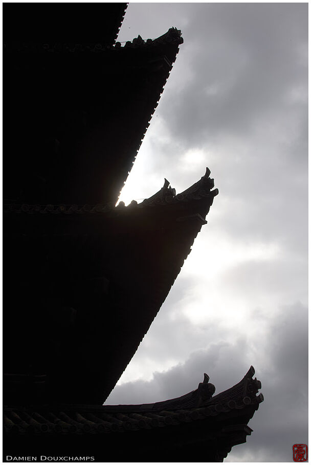 Pagoda roofs and cloudy sky