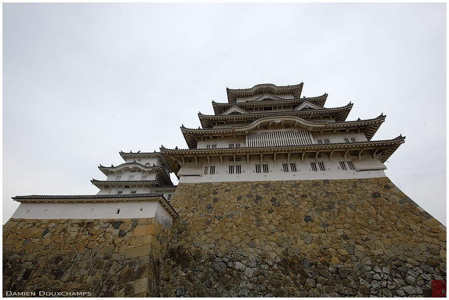 The main tower of Himeji Castle and its fortified base