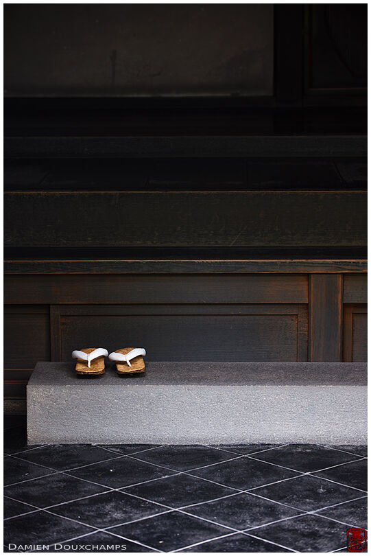 Traditional sandals at the entrance of a sub-temple of Daitoku-ji temple, Kyoto, Japan