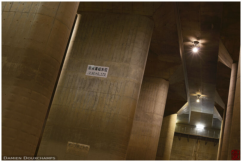 Massive underground concrete cathedral serving as flood water reservoir, Tokyo, Japan