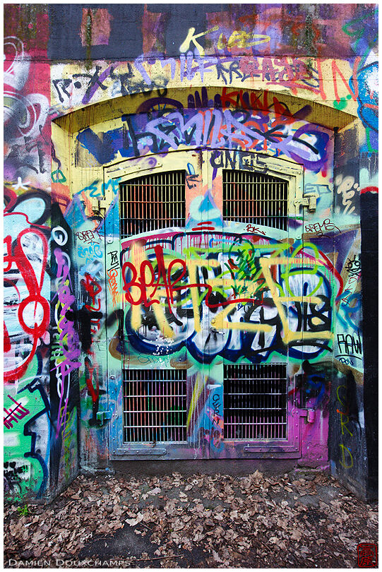 Graffiti covering a utility door, Zurich, Switzerland