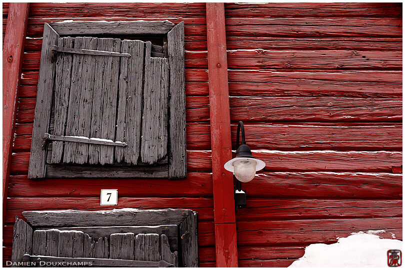 Old wooden red facade on Oulu harbour