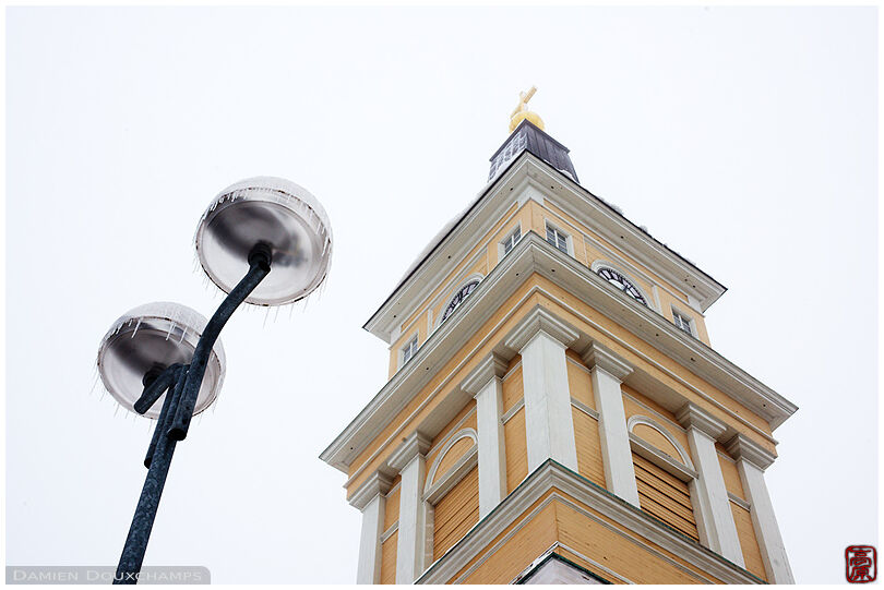 Oulu cathedral bell tower in winter