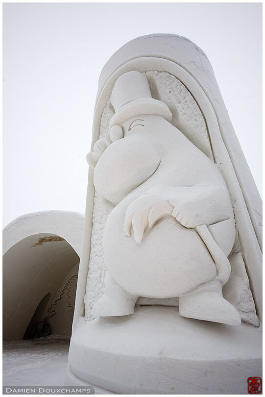 Ice pillar with Moomin character in Kemi's snow castle