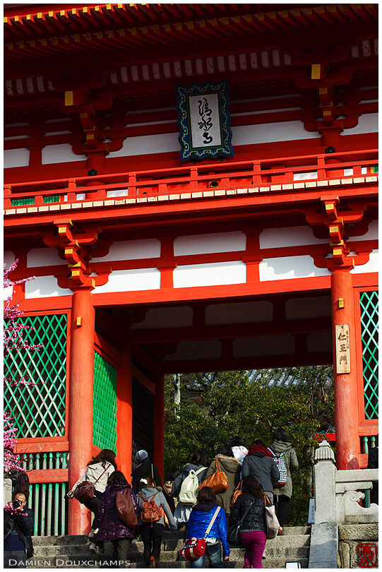 Tourists passing the front gate of Kiyomizu temple
